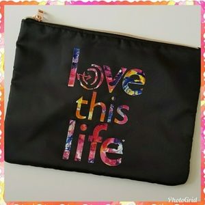 Large black make-up bag cosmetic case- Love This Life. NWT